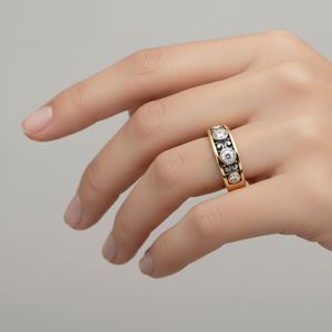 14K Yellow Gold Vintage Victorian 5 Diamond Band Ring