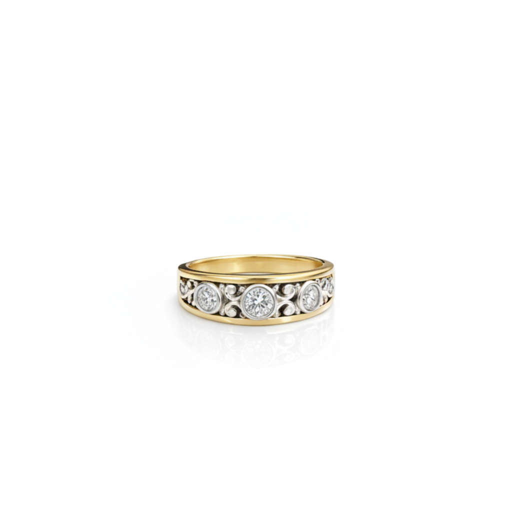 14K Yellow Gold Vintage Victorian 5 Diamond Band Ring