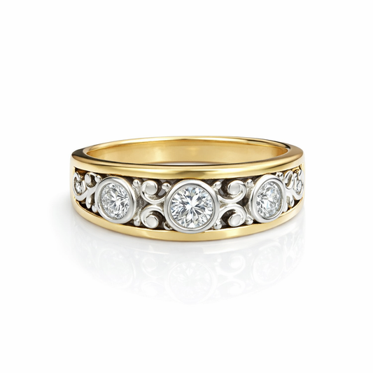 14K Vintage Yellow Gold Victorian Style 5 Diamonds Band. TDW: 0.35ct SI GH