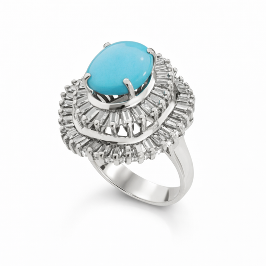 18K Vintage – Style Persian Turquoise CZ Cluster Cocktail Ring T: 1.90ct