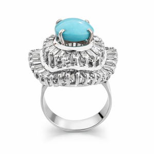 18K Vintage – Style Persian Turquoise CZ Cluster Cocktail Ring T: 1.90ct