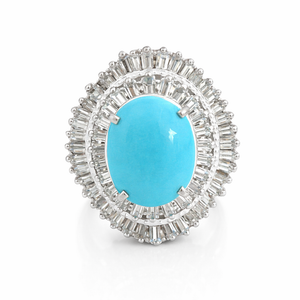 18K Vintage – Style Persian Turquoise CZ Cluster Cocktail Ring T: 1.90ct