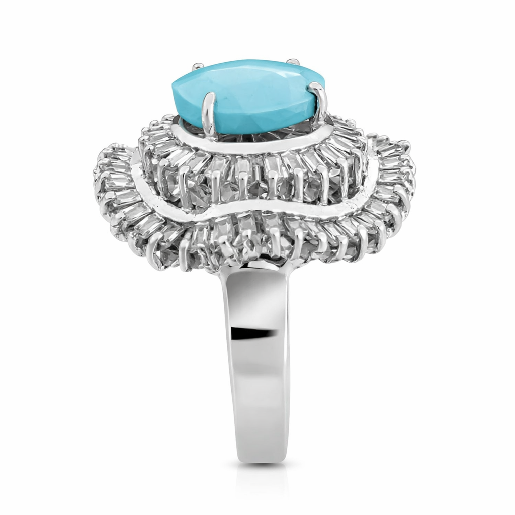 18K Vintage – Style Persian Turquoise CZ Cluster Cocktail Ring T: 1.90ct