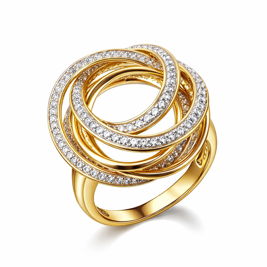 Yellow Gold Swirl Shape Pavé  Setting Diamond Ring. 14k  TDW: 3.6ct, SI, G-H