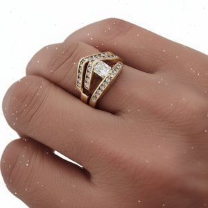 Yellow Gold Diamond Bridal Set of Engagement Ring and Band together, 14k, TDW: 1.00ct