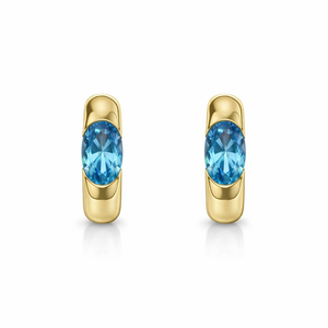 10K Yellow Gold Bezel – Set Blue Topaz Half Hoop Stud Earrings
