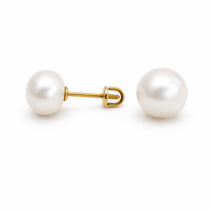 14K Yellow Gold Pearl Stud Earrings with Screw Backs 9mm