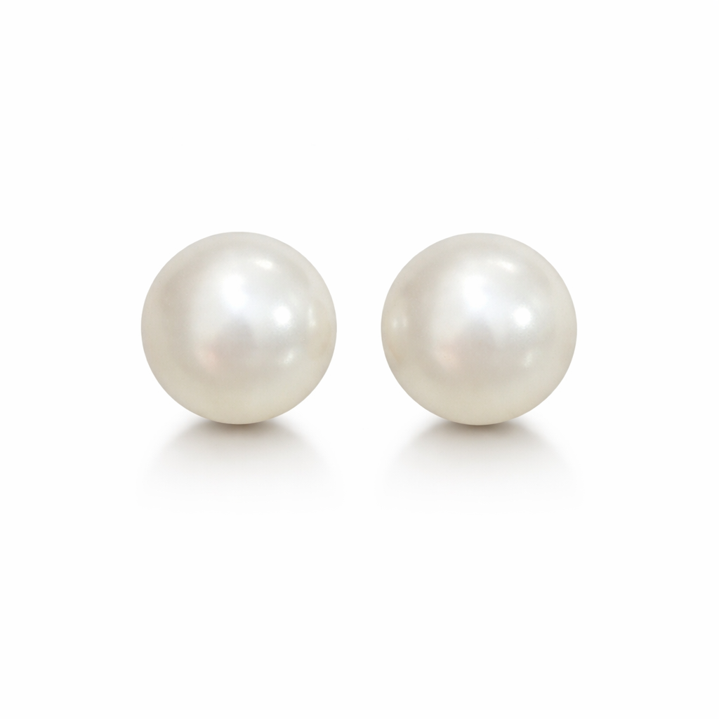 14K Yellow Gold Pearl Stud Earrings with Screw Backs 9mm