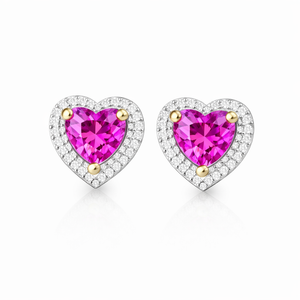 10K Yellow Gold Pink Topaz Heart Shape Stud Earrings
