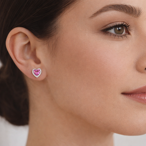 10K Yellow Gold Pink Topaz Heart Shape Stud Earrings