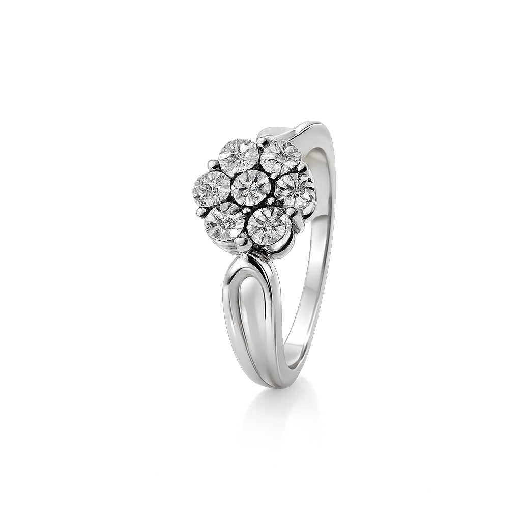 Sterling Silver Cubic Zirconia Floral Cluster Ring