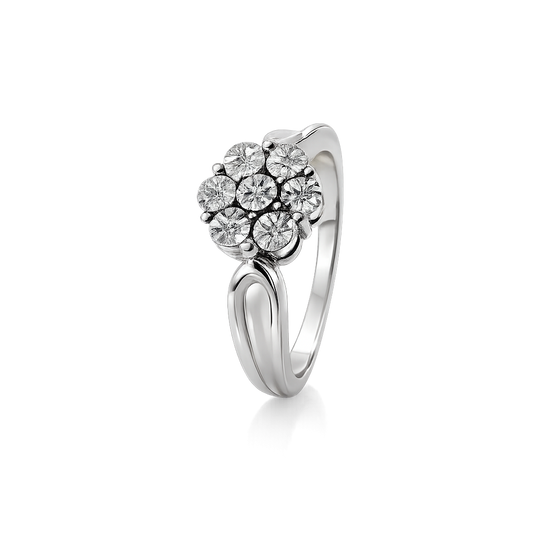 Sterling Silver Cubic Zirconia Floral Cluster Ring