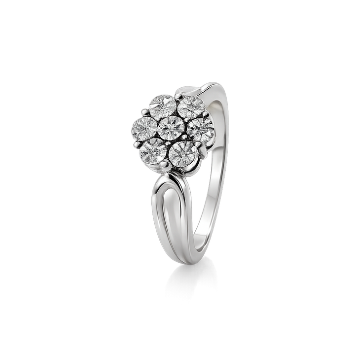 Sterling Silver Cubic Zirconia Floral Cluster Ring