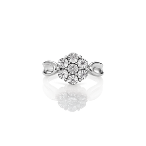 Sterling Silver Cubic Zirconia Floral Cluster Ring