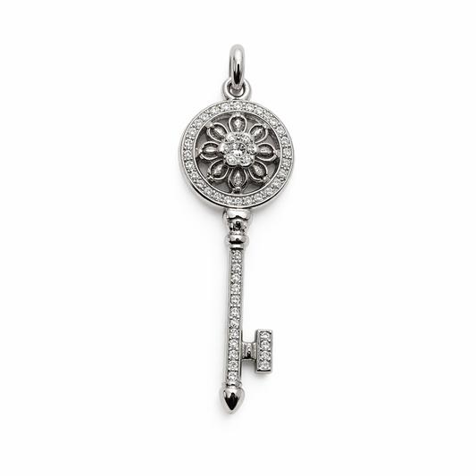 Sterling Silver Cubic Zirconia Key Pendant