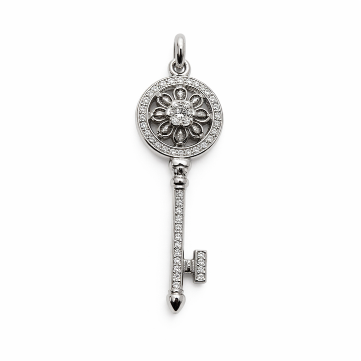 Sterling Silver Cubic Zirconia Key Pendant