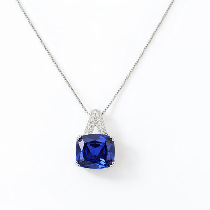 Sterling Silver Cushion Cut Cubic Zirconia Pendant Necklace