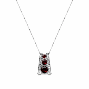 Sterling Silver with Three Garnets Necklace