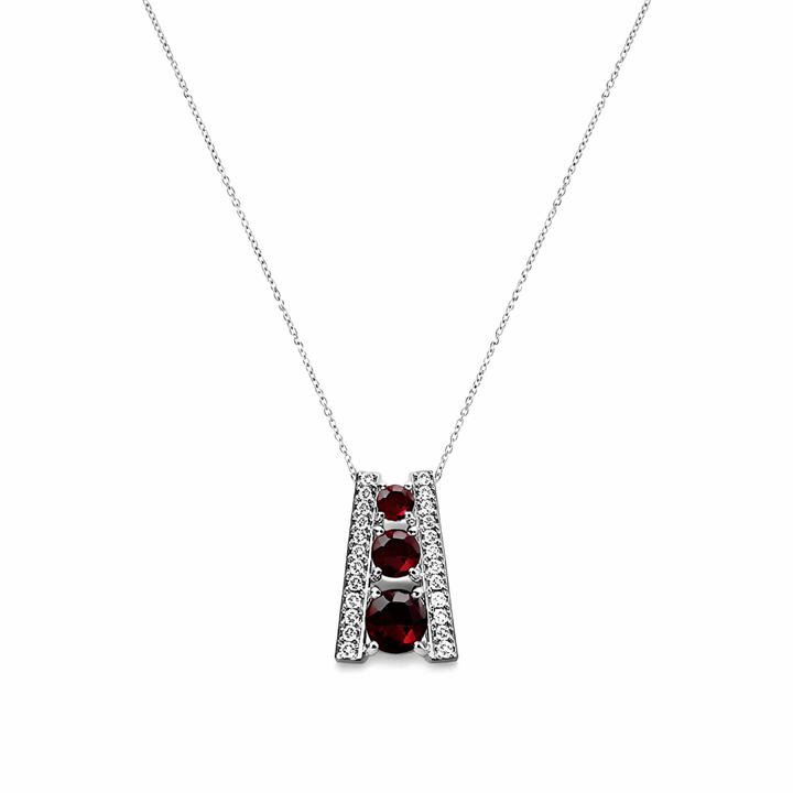 Sterling Silver with Three Garnets Necklace
