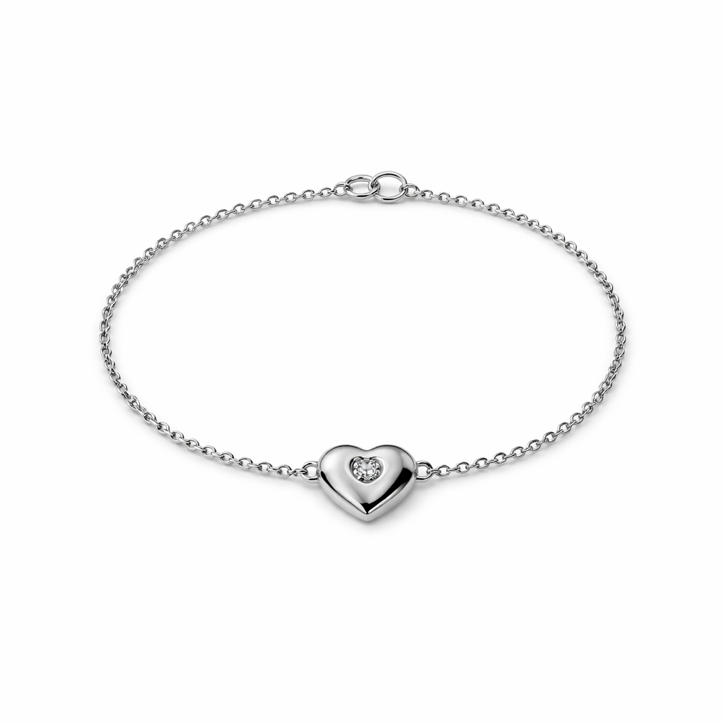 Sterling Silver Heart Shape with One Round Cut CZ Bracelet