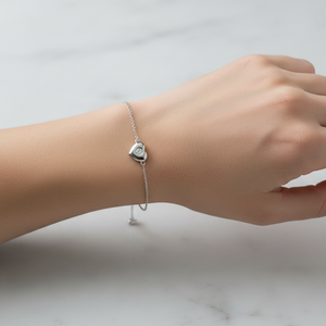Sterling Silver Heart Shape with One Round Cut CZ Bracelet