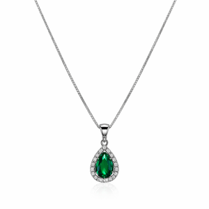 925 Sterling Silver with Green Pear Shape Cut CZ Necklace
