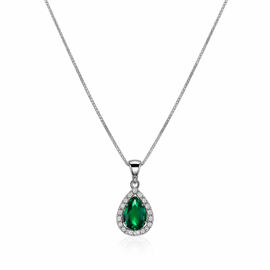 925 Sterling Silver with Green Pear Shape Cut CZ Necklace
