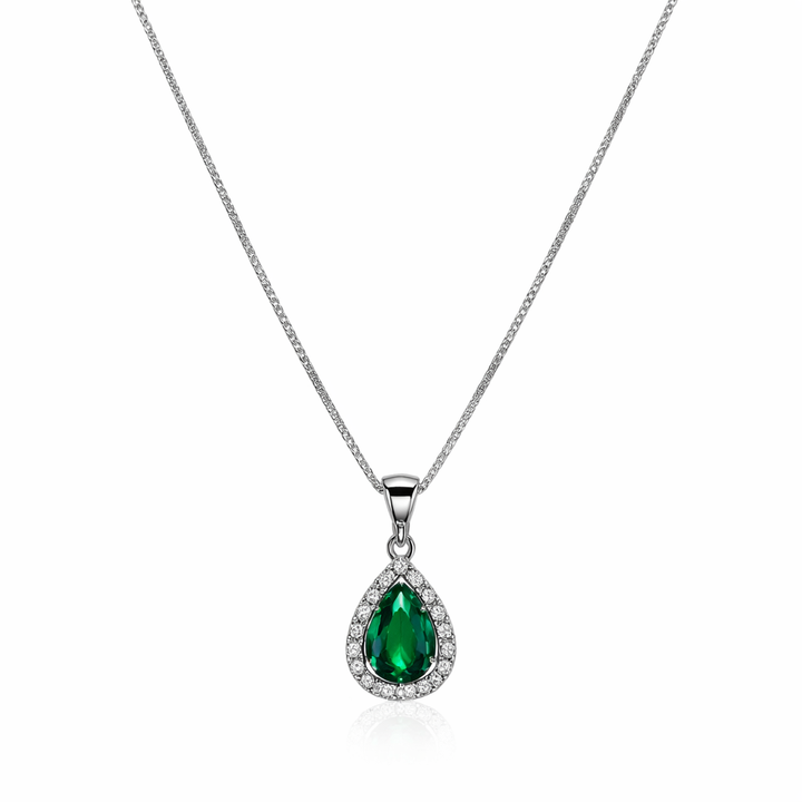 925 Sterling Silver with Green Pear Shape Cut CZ Necklace
