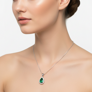 925 Sterling Silver with Green Pear Shape Cut CZ Necklace
