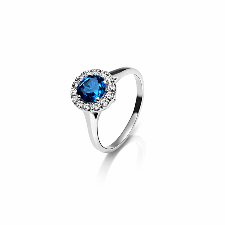 Sterling Silver with Round Cut Blue Cubic Zirconia Ring