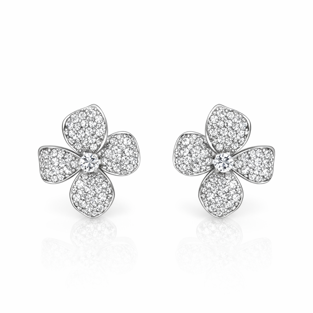 Sterling Silver Cubic Zirconia Large Flower Earrings