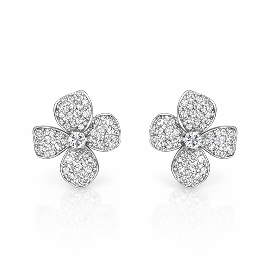 925 Sterling Silver Cubic Zirconia Large Flower Earrings