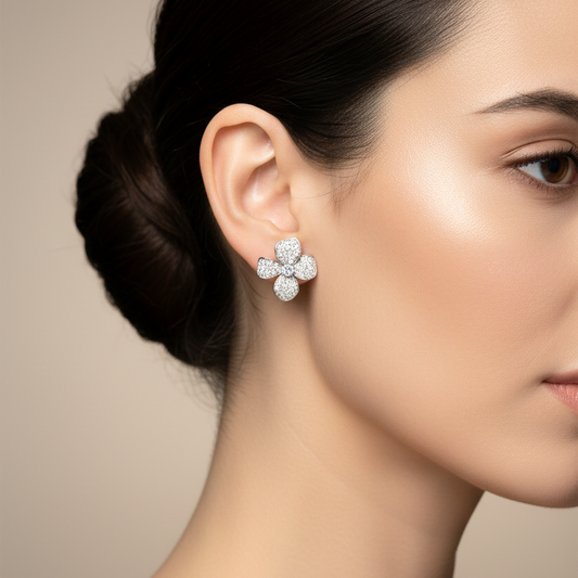 Sterling Silver Cubic Zirconia Large Flower Earrings