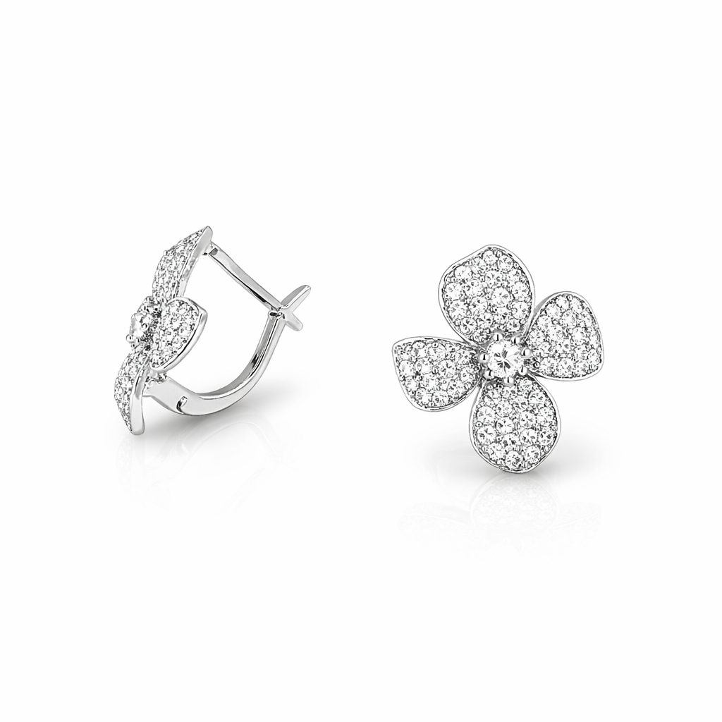 Sterling Silver Cubic Zirconia Large Flower Earrings