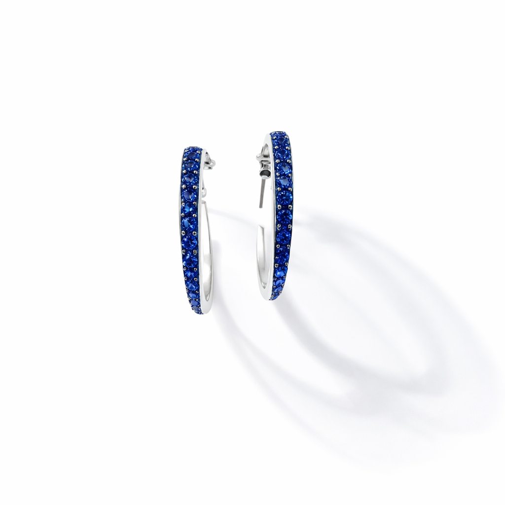 925 Sterling Silver Setting with Blue CZ Pave Hoop Earrings