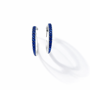 925 Sterling Silver Setting with Blue CZ Pave Hoop Earrings