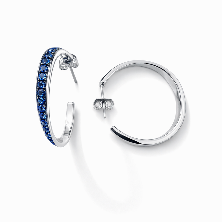 Sterling Silver Setting with Blue CZ Pave Hoop Earrings