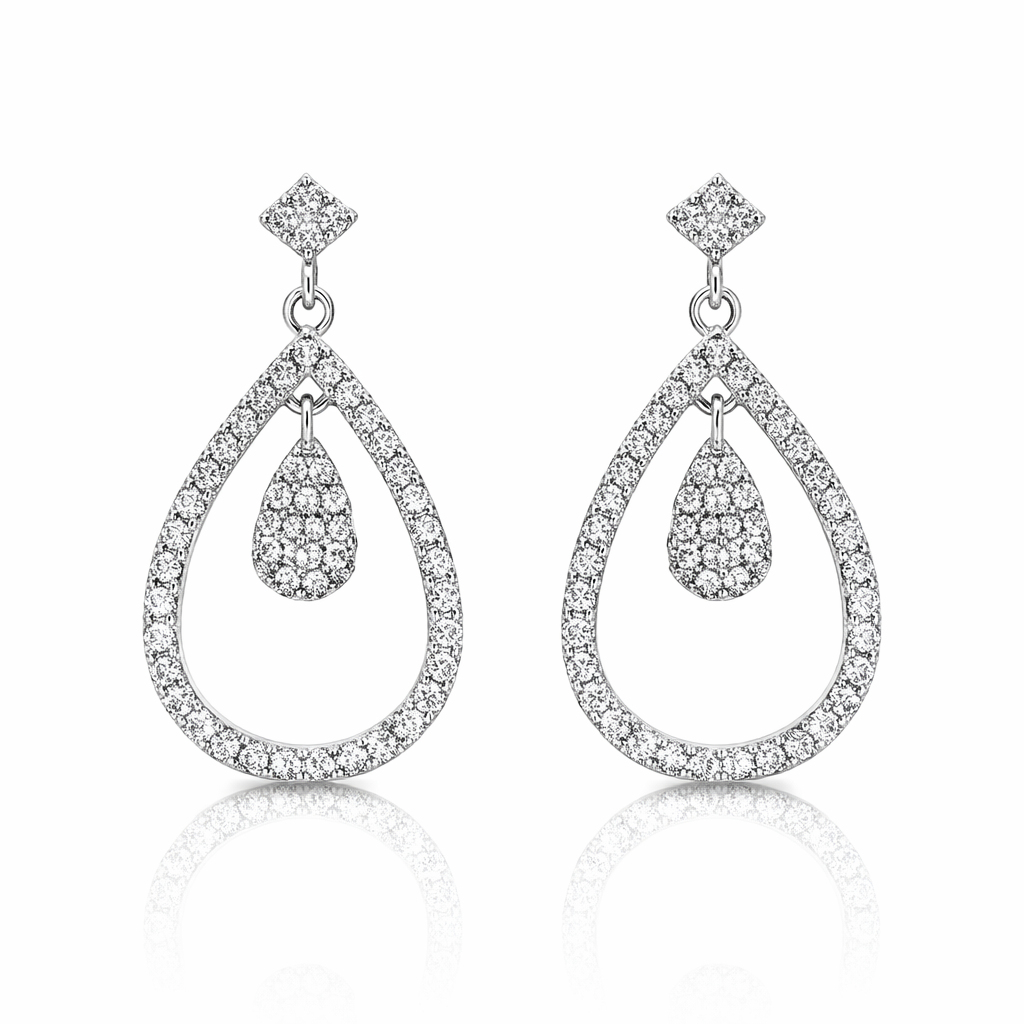 925 Sterling Silver Cubic Zirconia Tear Drop Earrings