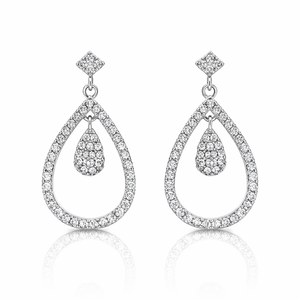 925 Sterling Silver Cubic Zirconia Tear Drop Earrings