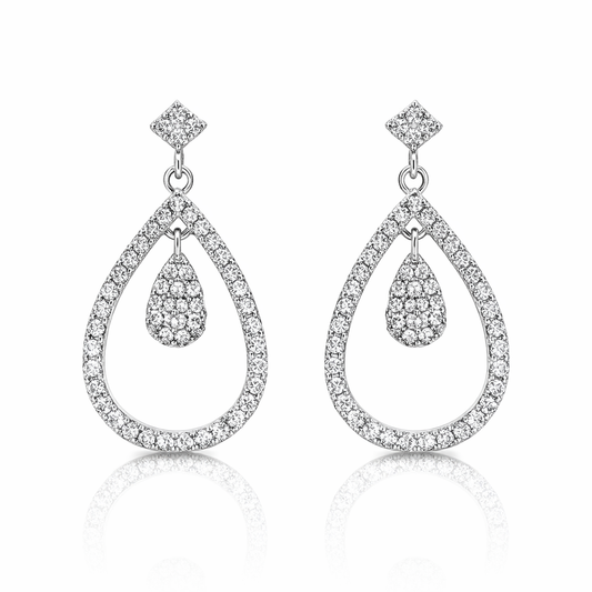 925 Sterling Silver Cubic Zirconia Tear Drop Earrings