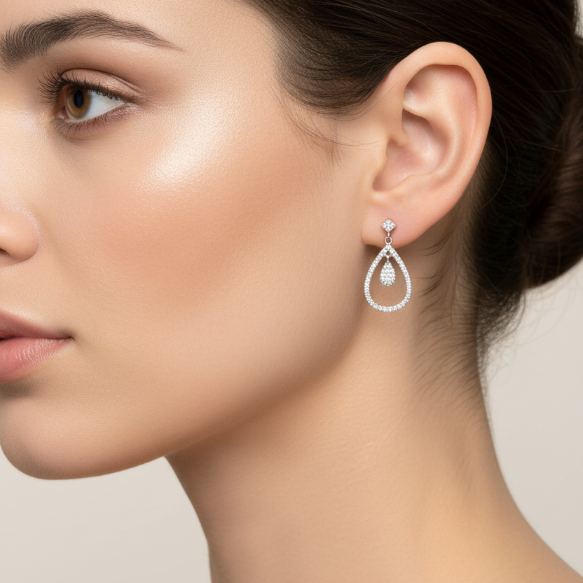 925 Sterling Silver Cubic Zirconia Tear Drop Earrings