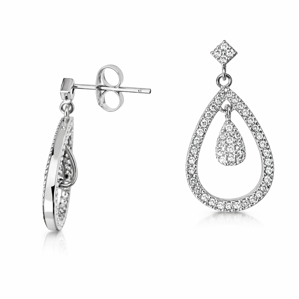 925 Sterling Silver Cubic Zirconia Tear Drop Earrings