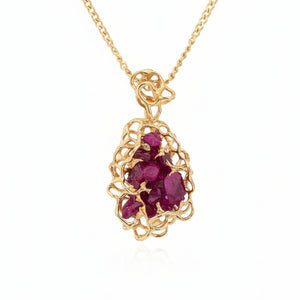 14K Handcrafted Yellow Gold Natural Ruby Organic Cluster Pendant