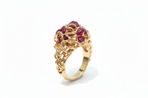 Handcrafted Yellow Gold Natural Ruby Organic Cluster Ring. 14k, Total Ruby Weight: 3.15ct