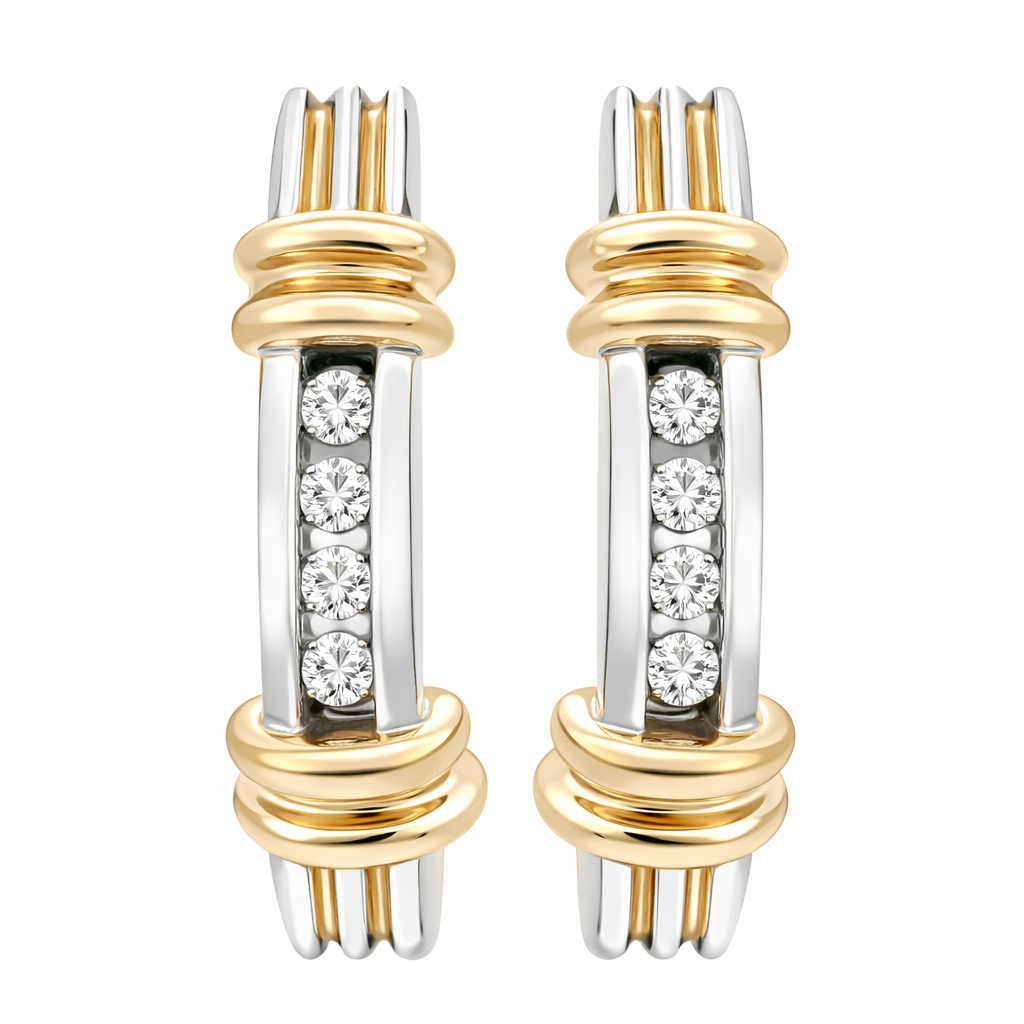 14K Two – tone White and Yellow Gold Lever Back Diamond Earrings. TDW: 0.20ct