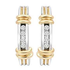 14K Two – tone White and Yellow Gold Lever Back Diamond Earrings. TDW: 0.20ct