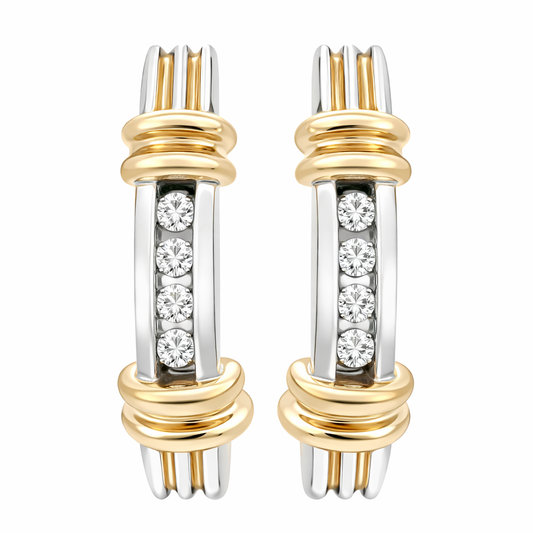 14K Two – tone White and Yellow Gold Lever Back Diamond Earrings. TDW: 0.20ct
