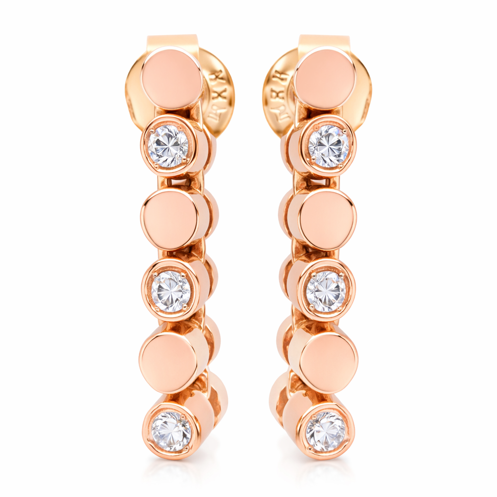 18K Yellow Gold Rolex Chain Diamond Earrings. TDW: 0.12ct VS GH