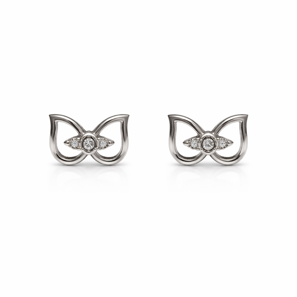 14K White Gold Angel Wing Earrings Setting with One Diamonds TDW: 0.02ct VS GH