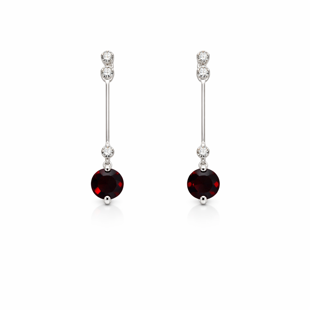 14K White Gold Garnet and 6 Round Diamond Dangling Earring TDW: 0.06ct G:0.64ct